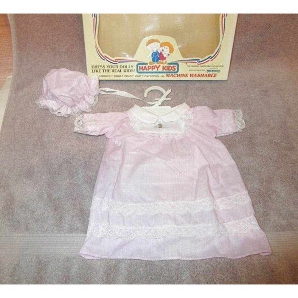 Vtg 1984 Cabbage Patch Kids Clothes Outfit Dress & Hat Boxed REMCO Happy Kids